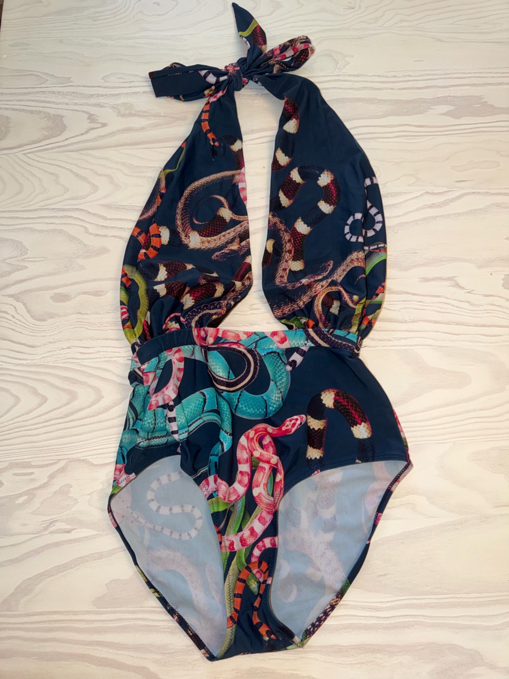 Anthropologie Navy Multi-Color Snake-Print Halter Romper